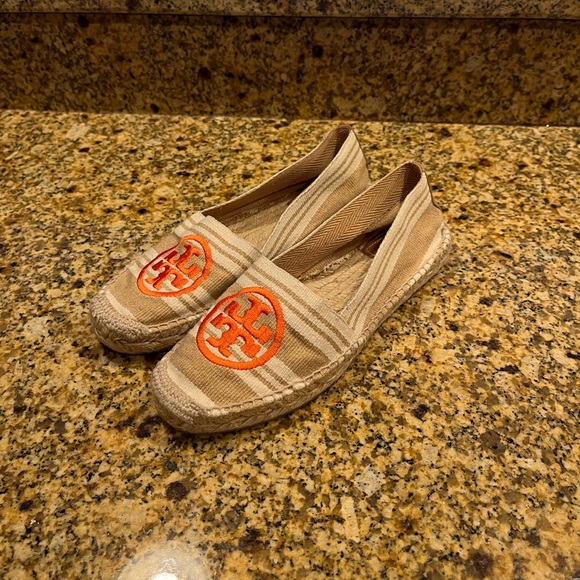 Tory Burch Shoes - Tory Burch Embroidered Striped Canvas Jute Espadrille Flats Slip On 7 Loafers